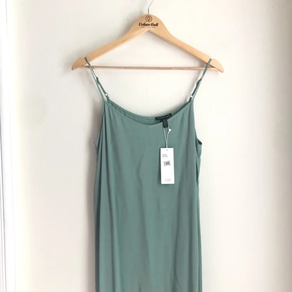 Eileen Fisher size Medium Green Crepe Tencel Slip Long Night Out Dress NEW - Picture 3 of 10